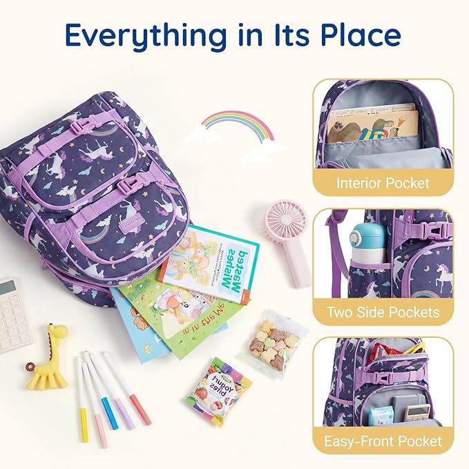 mommore Kids Backpack for Girls 4-8 with Lunch Box Elementary Kindergarten Preschool School Backpack 15'' Fit Folders Bottles, PInk Colorful Flowers