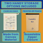 Travel Laundry Detergent Sheets Kit – Laundry Detergent Sheets 50-Count + Lightweight Travel Clothesline & Universal Sink Stopper with Canvas Bag and Frosted Zip Pouch for Hotels, Cruises & Trips