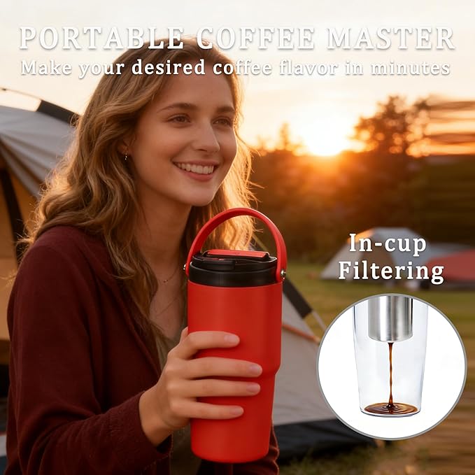 minkah Fast Extraction Mini Electric Coffee Maker - Portable Filter Coffee Brewer for Travel,Insulated Stainless Steel Tumbler,30 oz Reusable Iced Coffee Cup Machine,Hot Coffee Mug with Lid(Green)