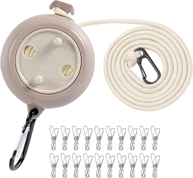 Portable Travel Clothesline Cord, Adjustable 33ft Camping Clothes line, Laundry Drying Rope for Hotel Trip,Camping,Backyard,Outdoor/Indoor, Grey
