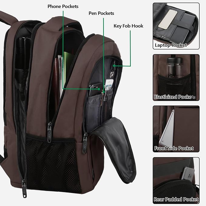MATEIN Laptop Backpack, Extra Large TSA Friendly 17.3 Inch Travel Computer Backpack, Anti Theft Carry On Flight Approved Business Work College Backpack Bag for Men Women, Brown