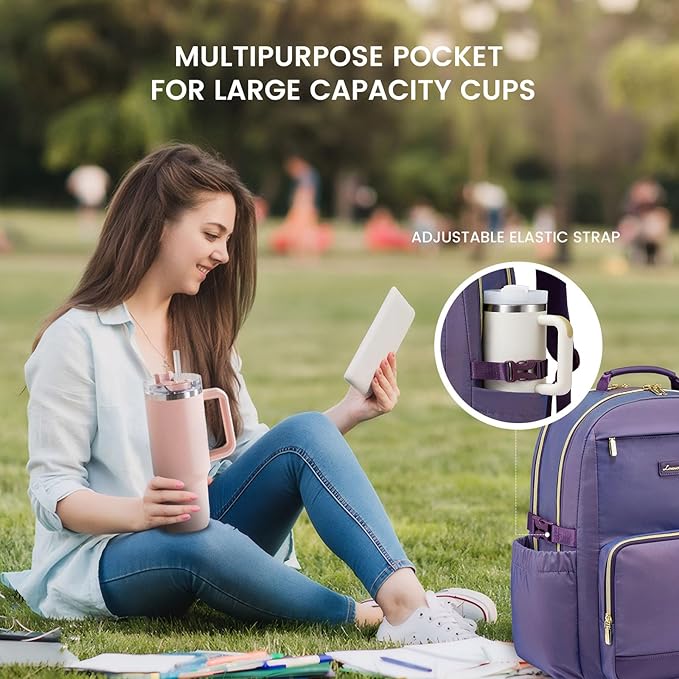 LOVEVOOK Laptop Backpack for Women with Pouch Pocket for Large Capacity Cup,18 Inch Laptop Computer Bag Travel Backpack Purse,Waterproof Work Business Backpack College Teacher Bags,Violet