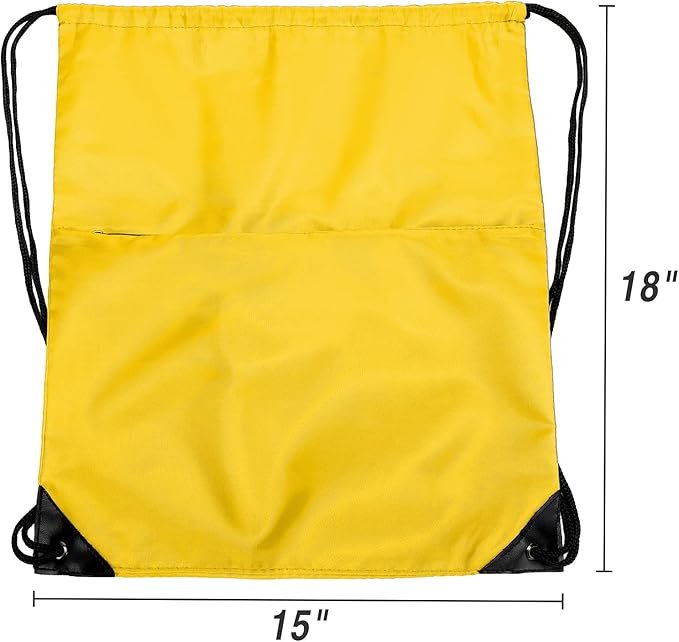 Drawstring Backpack Sports Water Resistant String Bag Sport Gym Sackpack for Women Men Large with Zipper, Yellow