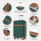 Kono Airline Approved Suitcase Set 3 Piece Luggage Set Lightweight Carry On Travel Luggage, TSA Lock Spinner Wheels Hardshell (Green/Brown, (BP/20))