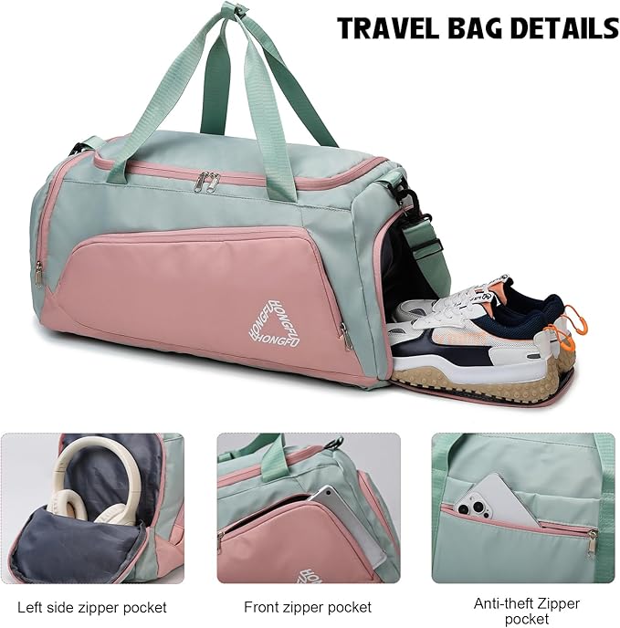 Eslcorri Gym Duffle Bag for Women Men, Sports Backpack with Wet & Shoe Compartment, Fitness Overnight Weekender Bag for Yoga, Swim, Travel (C, Purple)
