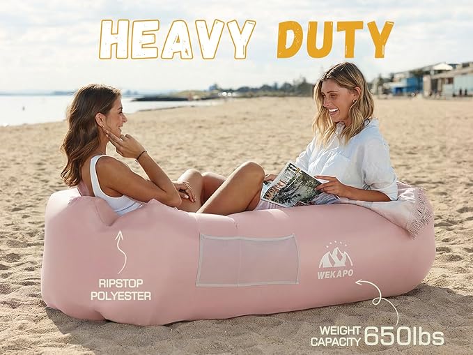 WEKAPO Inflatable Couch Air Lounger Chair - Camping & Beach Accessories, Portable Blow up Sofa for Hiking, Lawn, Indoor/Outdoor Movies & Music Festivals. Lightweight and Easy to Set Up Air Hammock