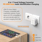 Voltage Converter US to Europe, 220V to 110V Converter for European Travel, Power Converter for Europe with 20W PD,2 Type-C Port 2 USB-A,Power Plug Combo for Italy Spain Greece - White