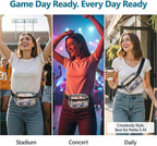 Veckle Clear Fanny Pack Stadium Approved - Plus Size 35-51 Inch Adjustable Strap Transparent Belt Bag for Women Men Fits 7.5" Smartphone, Crossbody Clear Bag for Stadium Events Sports Concerts, Black