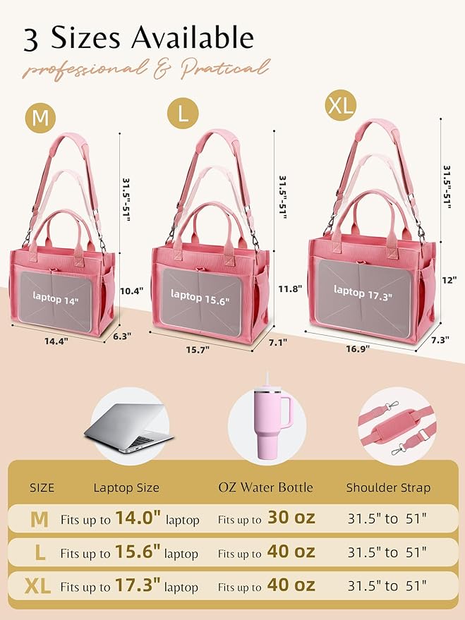 BESBESME Canvas Tote Bag for Women with Zipper & Compartments– Large Work & College Laptop Tote Crossbody Shoulder Bag