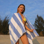 HENBAY Cotton Oversized Beach Towel - Large 70 x 35 Inch Pool Towel, Blue Striped Quick Dry Swimming Cabana Towel