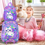 2Pcs Girls Suitcase Set, Kids Carry on Rolling Luggage with Wheels, Cat Travel Suitcases with Toddler Backpack(Pink)