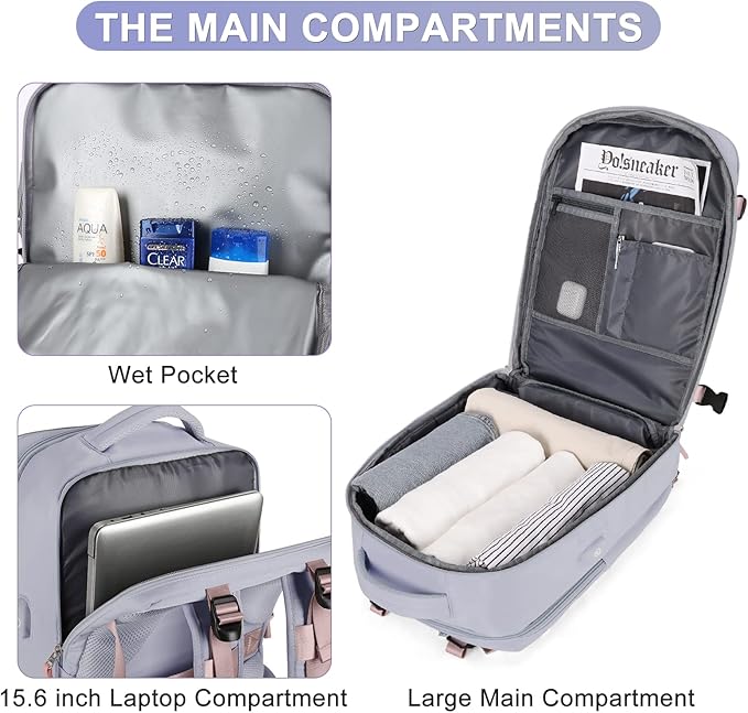 coofay Large Travel Backpack For Women Airline Approved Carry On Backpack Flight Approved Waterproof Sports Luggage Backpack Casual Daypack Small Hiking Backpack