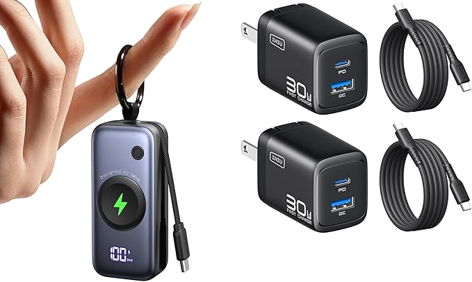 INIU Pocket Size 5000mAh 20W PD Fast Charging Power Bank & 2-Pack 30W PD Fast Charging, [USB-C + USB-A] Wall Charger Combo