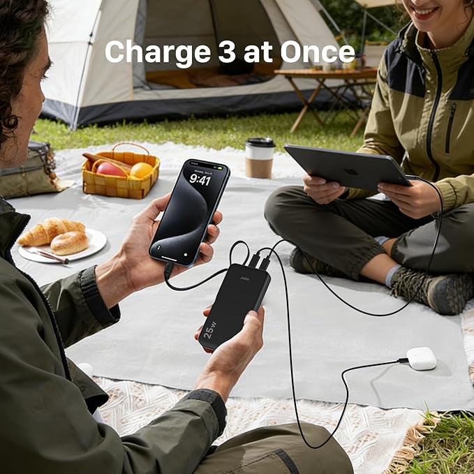 JUOVI 25W Portable Charger, 10000mah Power Bank Fast Charging with Built-in USB-C Cable, Battery Pack with LED Display, Portable Phone Charger for iPhone 17 16 15 14 Samsung S24 S23 iPad Tablets