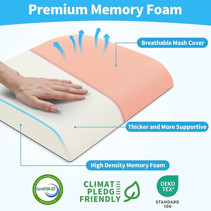 TranquilRelax XLarge Seat Cushion, Memory Foam Cushion for Long Sitting Hours on Office Chair, Home & Car, Non-Slip Chair Pad for Relieving Back & Sciatica & Hip & Coccyx Pain (Pink)
