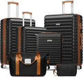 LARVENDER Luggage 6 Piece Expandable Luggage ABS Hardshell Carry on Suitcase with Spinner Wheels TSA Lock, Large Checked Travel Suitcase for Women and Men, Black Brown(16/20/24/28/DB/TB)
