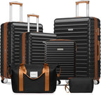 LARVENDER Luggage 6 Piece Expandable Luggage ABS Hardshell Carry on Suitcase with Spinner Wheels TSA Lock, Large Checked Travel Suitcase for Women and Men, Black Brown(16/20/24/28/DB/TB)