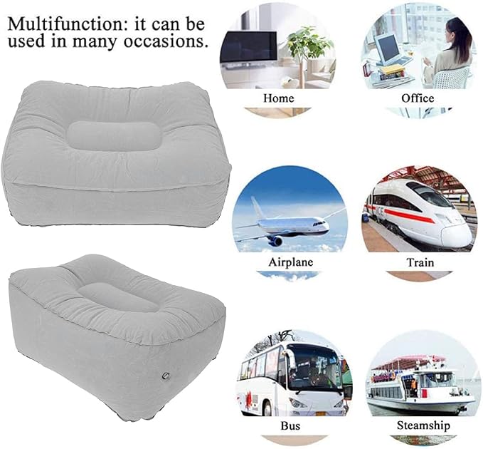 Inflatable Foot Rest Pillow, Portable Travel Leg Support Pillow, Lightweight Airplane Foot Rest for Car Office Home, Anti Fatigue Compact Foot Stool for Long Trips.