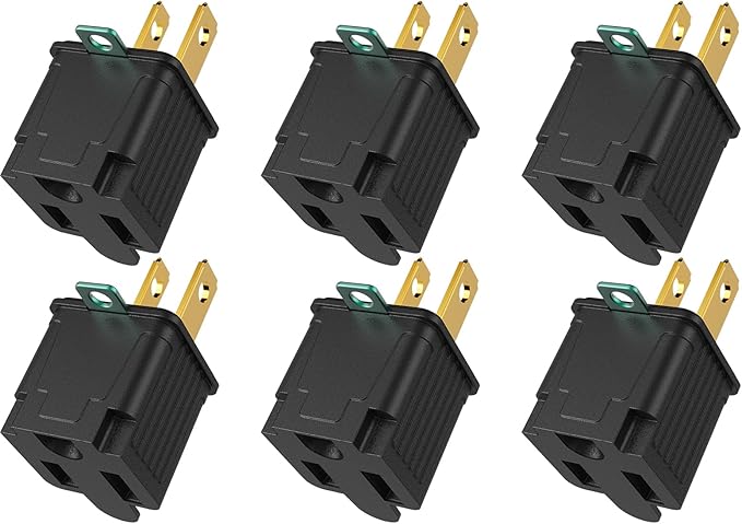 PLUGTUL 2 Prong to 3 Prong Outlet Adapter, Polarized Grounded Outlet Converter, Wall Outlet Plug for Household, Workshops, ETL Listed, 6-Pack, Black