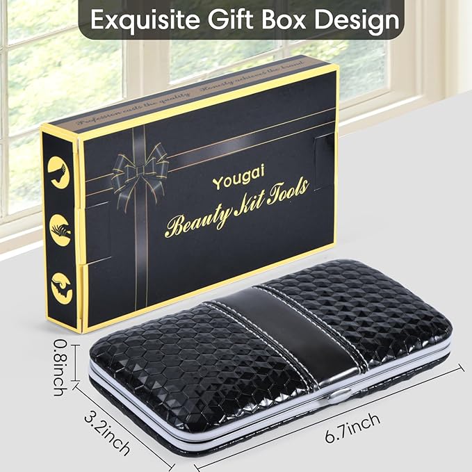 Yougai Nail Clippers Set - 18 Pcs Professional Manicure Pedicure Kit for Men Women, Stainless Steel Fingernail Toenail Clippers Cutters, Nail Care Grooming Tools with Leather Travel Case