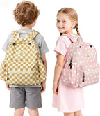 STEAMEDBUN Corduroy Kids Backpack for Girls and Boys 5-8: Girls Backpack for Elementary Kindergarten - 15 inch Cute Backpacks for Kids - Checkered