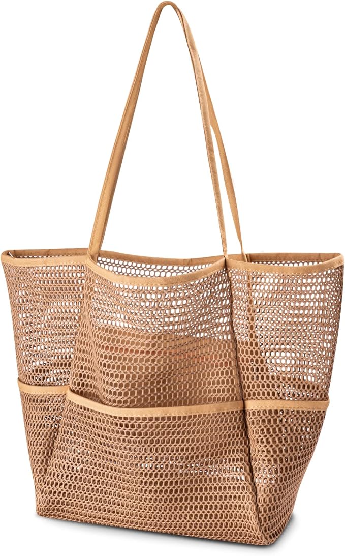 Iioscre Beach Bag for Women, Causal Hobo Pool Bags with Zipper Inner Pocket, Foldable Swim Tote Bag for Vacation Essentials