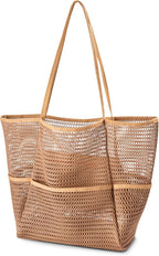 Iioscre Beach Bag for Women, Causal Hobo Pool Bags with Zipper Inner Pocket, Foldable Swim Tote Bag for Vacation Essentials