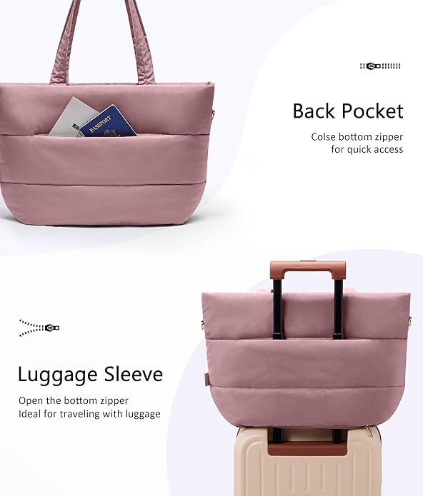 Puffer Tote Bag for Women, Lightweight Puffy Tote with Compartments, Shoulder Bag Crossbody Bags for Women Travel, Work, Gym