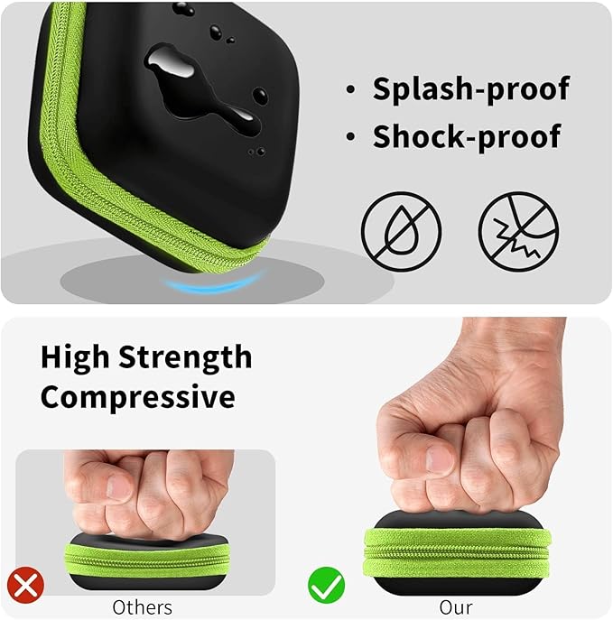 Square Earbud Case Portable EVA Carrying Case Storage Bag Tech Pouch Cell Phone Accessories Organizer with Carabiner for Earphone, Earbud, Earpieces, SD Memory Card, Camera Chips, Green
