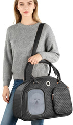 Dog Purse Carrier for Small Dogs, TSA Airline Approved Pet Tote Bag, Fashion Soft-Sided Puppy Carrier Purse with Pockets for Travel, Daily Outings (Black, 16.1inch x 8.7inch x 12inch)