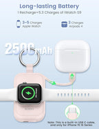 RORRY CharmGo Charger for Apple Watch Series 9, 2500mAh Fast Charging Portable Charger for iWatch, Travel Charger with Built-in USB C Cable for Apple Watch Ultra Series 9 8 7 6 3 Accessories, Pink