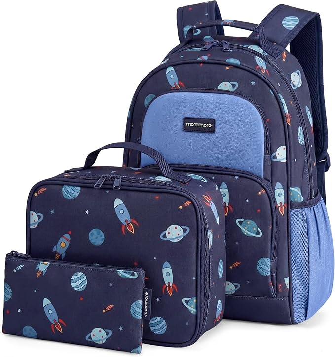 mommore Kids Backpack for Boys Girls 4-8 Kindergarten Elementary School Backpack with Lunch Box - 15” H Fit Folder
