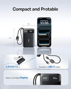 Baseus 20000mAh Compact Portable Charger 45W, CCC Certified Power Bank Built-in USB-C Cables, Travel Essential PD Fast Charging Battery Pack for iPhone 17/16 Series Galaxy S25/S24 Ultra Google iPad