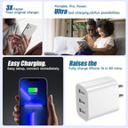 3 USB A Ports Charger Block，YTFCYIKBG Cell Phone wall Chargers，USB Cube wall Plug，for iPhone 14/13/12/11/X/XR/X/8/7/6, Galaxy, Android Phones and More （White）