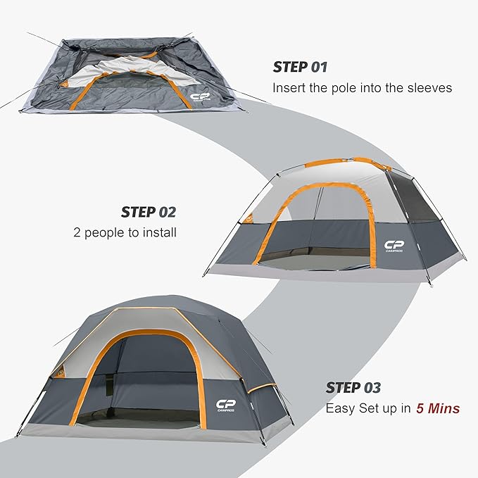 CAMPROS CP Camping Tent 2/4/6 Person, Waterproof Windproof Double Layer Dome Tent, Easy Setup with Large Mesh Windows & Wide Door for Outdoor Camping Backyard