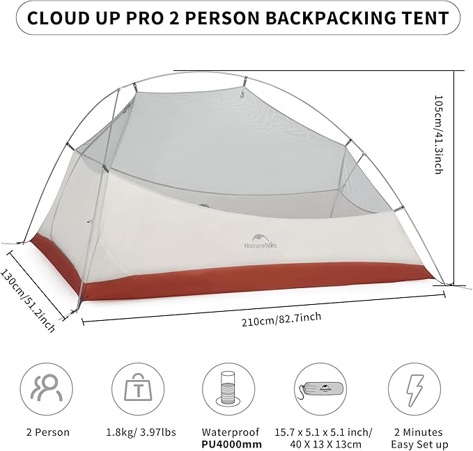 Naturehike Cloud-Up Tent Lightweight Backpacking Tent with Footprint - Free Standing Ultralight Camping Hiking Backpack Tents