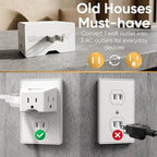 Unidapt 2 Prong to 3 Prong Outlet Adapter, 3 AC Outlet Wall Plug Extender, Polarized Plug for Non-Grounded Outlet in Old House, 1875W/15A, Cruise Essentials, 2 Pack