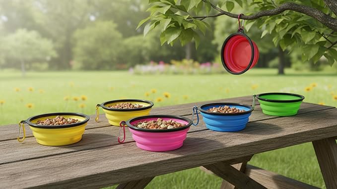 Collapsible Dog Bowl, Travel Dog Bowl, Collapsible Water Bowl for Dogs & Cats, Portable Silicone Dog Travel Bowl, Foldable Pet Food & Water Bowl, Outdoor Dog Bowls for Traveling (Red)