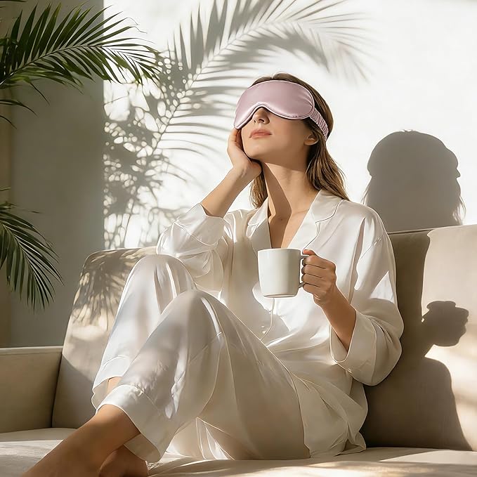 ZIMASILK 100% 22 Momme Pure Mulberry Silk Sleep Mask,Filled with 100% Mulberry Silk,Silk Wrapping Strap- Super Soft & Comfortable Sleep Eye Mask for Sleeping (Light Plum)