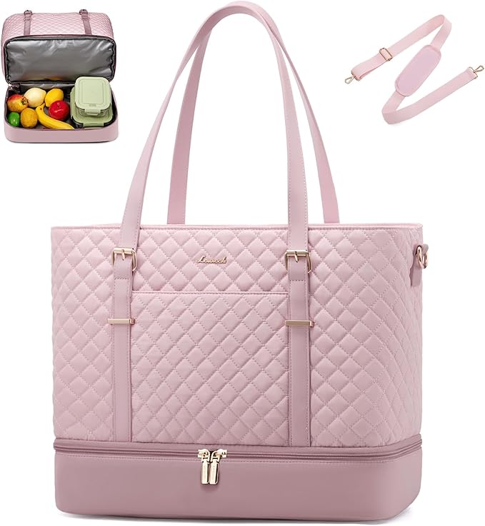 LOVEVOOK Lunch Tote Bag for Women, 15.6 Inch Laptop Work Bag With Lunch Compartment & Large Cup Holder, Lightweight Work Briefcase for Travel, Bussiness, Teacher