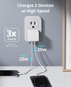 Nekmit Dual Port USB C Wall Charger, 40W PD Fast Charging USB C Wall Plug Adapter, Flat Thin Slim Charger Block for iPhone 17/17 Pro/17 Pro Max, Galaxy, MacBook Air, iPad, AirPods and More