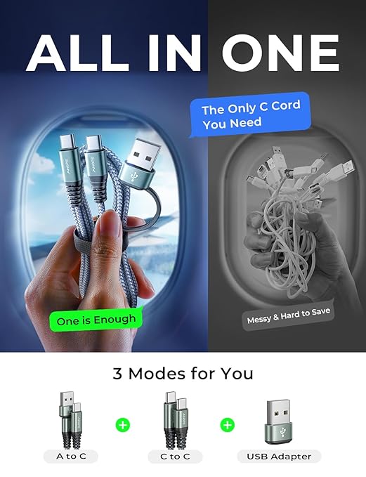 AINOPE USB C to USB C Cable, 1 FT USB C Cable Fast Charging with USB to USB C Adapter, 60W USB to USBC Cable for iPhone 17 Pro Max Air Type C Cable for iPhone 16/15/14/13/12, Grey