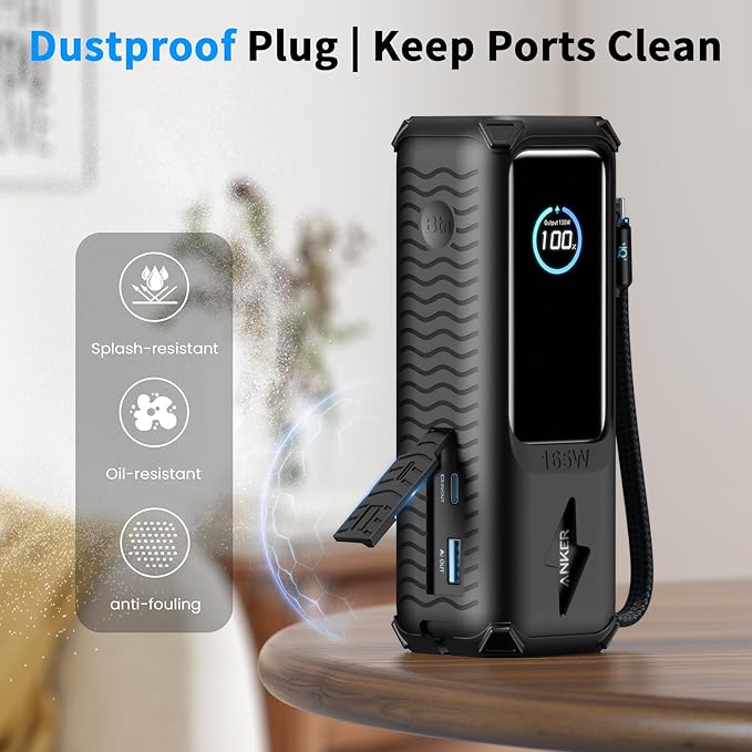 YWXTW Silicone Case for Anker Laptop Power Bank (25,000mAh/165W) - Shockproof Drop-Resistant, Built-in Cable Storage | Non-Slip Grip, Hidden Dust Plug Protective Cover for Anker Power Bank 165w