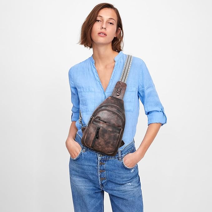 LATMAP 7L Sling Bag For Women Men Backpack Fanny Pack Crossbody Chest Travel Shoulder Belt Bags Purse Handbag PU Leather