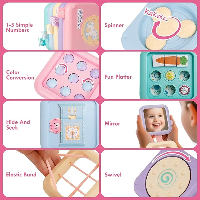 GRESEESM Montessori Toys for 1 Year Old Girls Gifts, Toddler Busy Board, Baby Learning Travel Sensory Toys for Toddlers 1-3, 1st Birthday Gifts, Easter Basket & Stocking Stuffer, Macarons