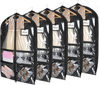 Syeeiex 3" Gusseted Clear Dance Costume Garment Bag(5 Pack), 40'' Dance Garment Bags for Dancers with 4 Zipper Pockets & Can Hold 1-3 Dance Costumes - Suitable for Dance Competitions, Ballet(Black)
