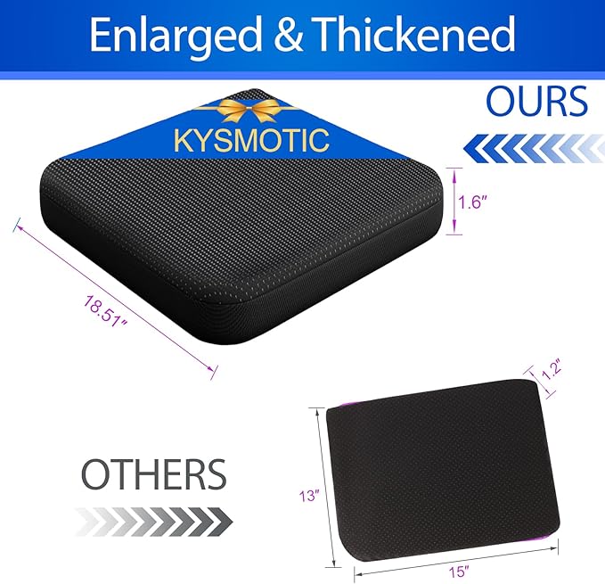 KYSMOTIC Large Gel Seat Cushion for Long Sitting (Large & Thick), Soft & Breathable, Gel Cushion for Wheelchair Reduce Sweat, Chair Cushion for Office Chair (Black Cover)