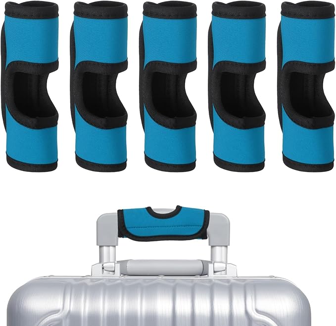 uxcell 5 Pcs Luggage Handle Wrap, Hollow Neoprene Handbag Grip Cover Protector Luggage Identifiers Suitcase Handle Wraps for Luggage Suitcase Travel Bags, Light Blue