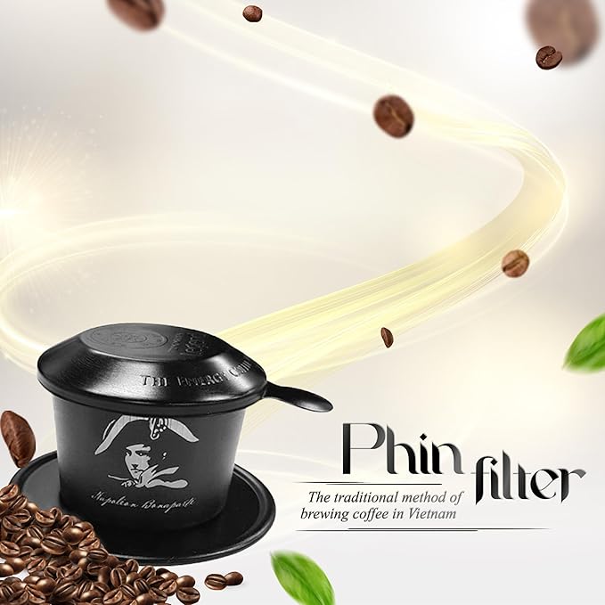 TRUNG NGUYEN LEGEND Vietnamese Pour Over Filter Set, Traditional Phin Drip Coffee Maker, Portable Reusable Coffee Press (Black)