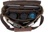 Vintage Genuine Leather Waxed Canvas Briefcase Large Satchel Shoulder Bag Rugged Computer 15.6" Laptop Bag